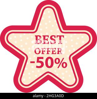 Weihnachtsstern. Weihnachten Aufkleber Vektor-Illustration. Etikett mit Schneemuster Stock Vektor