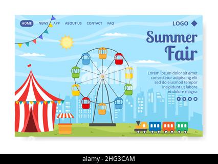 Sommermesse von Karneval, Zirkus, Fun Fair oder Vergnügungspark Post Template flache Illustration editierbar von quadratischen Hintergrund für Social Media Stock Vektor