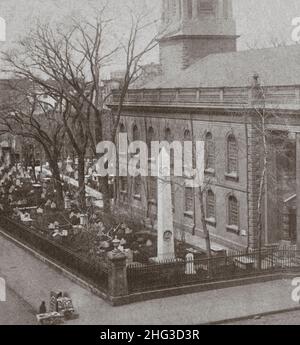 Vintage-Foto der St. Paul's Chapel und des Friedhofs in Lower Manhattan, New York City. USA. 1860 Stockfoto