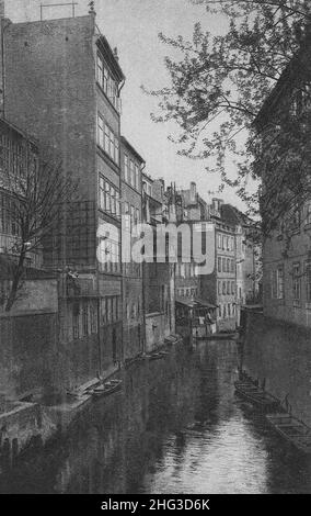Vintage-Foto von Prag. Fluss Certovka (Praha: Čertovka) Stockfoto