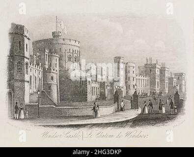 Gravur der Ansicht des Windsor Castle. London, Großbritannien. 1862, Wood's Illustrated Guide nach London. Windsor Castle ist eine königliche Residenz bei Winds Stockfoto