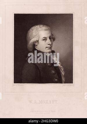 Porträt von Wolfgang Amadeus Mozart. 1835-1850, von Lazarus Gottlieb Sichling (1812-1863) – Grafiker. Wolfgang Amadeus Mozart (1756 – 1791) tauft Stockfoto