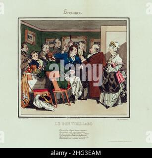 Die französische Farblithographie: Der gute alte Mann (Bérangers Lieder/Le Bon Veillard). 1826 von Henry Bonaventure Monnier (Zeichner-Lithograph) (1799-18 Stockfoto