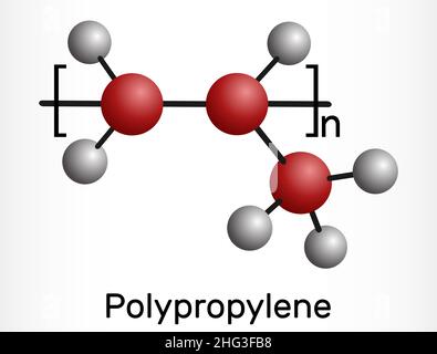 Polypropylen (PP), Polypropen-Molekül. Es ist thermoplastisches Polymer aus Propylen. Molekülmodell. Vektorgrafik Stock Vektor