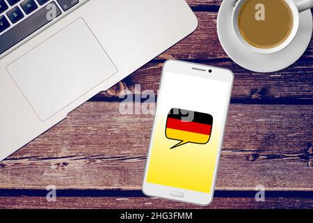 Ein Smartphone und Deutsch lernen Stockfoto