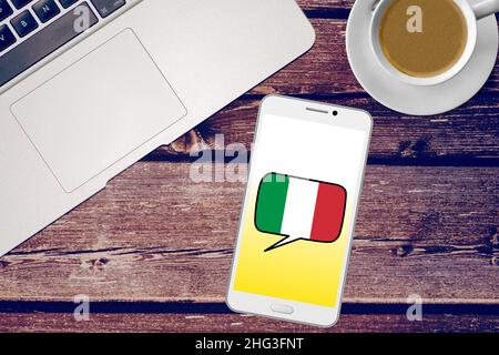 Ein Smartphone und Italienisch lernen Stockfoto