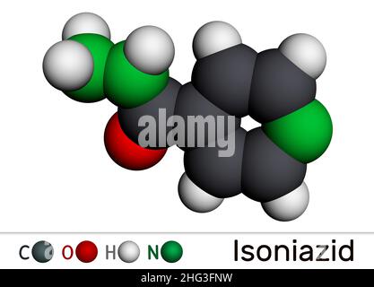 Isoniazid, Isonicotinsäure-Hydrazid, INH-Molekül. Es ist ein Antibiotikum, das zur Behandlung von mykobakteriellen Infektionen, vor allem Tuberkulose, verwendet wird. Molekularer Modus Stockfoto