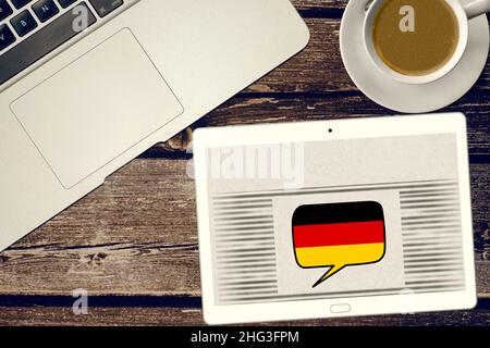 Ein Tablet-PC und Deutsch lernen Stockfoto