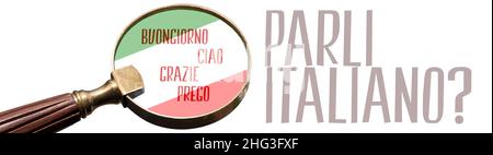 Italienische Sprache und Frage Sprechen Sie Italienisch Stockfoto