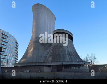 Betonöffnungen zum Blackwall Tunnel. Aus Guntite gesprühtem Beton gebildet. Entworfen von Sir Terry Farrell als junger Architekt am GLC. Stockfoto