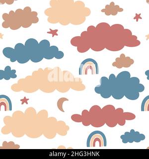 Nahtloses Muster mit niedlichen handgezeichneten Himmelsogen. Baby Doodle Hintergrund. Vektorgrafik Stock Vektor