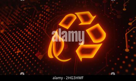 Warnung Grüne Technologie Recycling Ökologie Erdsparkonzept auf virtuellem Bildschirm. Stockfoto