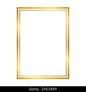 Golden glänzend glühenden Vintage Rechteck Rahmen mit Schatten isoliert auf weißem Hintergrund. Goldener realistischer quadratischer Rand. Vektorgrafik Stock Vektor