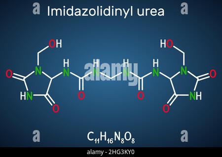 Imidazolidinylharnstoff, Imidurea-Molekül. Es ist antimikrobielles Konservierungsmittel, das in Kosmetika, Formaldehyd-Freisetzer, verwendet wird. Strukturelle chemische Formel auf dem Stock Vektor