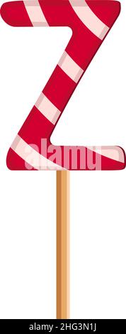 Buchstabe Z aus gestreiften roten und weißen Lutschern. Festliche Schrift oder Dekoration für Urlaub oder Party. Vektorgrafik flach Stock Vektor