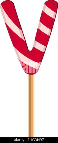 Buchstabe V aus gestreiften roten und weißen Lutschern. Festliche Schrift oder Dekoration für Urlaub oder Party. Vektorgrafik flach Stock Vektor