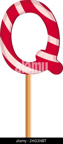 Buchstabe Q aus gestreiften roten und weißen Lutschern. Festliche Schrift oder Dekoration für Urlaub oder Party. Vektorgrafik flach Stock Vektor