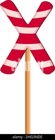Buchstabe X aus gestreiften roten und weißen Lutschern. Festliche Schrift oder Dekoration für Urlaub oder Party. Vektorgrafik flach Stock Vektor