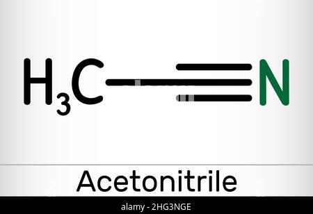 Acetonitril, MeCN, Methylcyanid-Molekül. Es ist Nitril, das ist Blausäure, in dem der Wasserstoff durch eine Methylgruppe ersetzt wurde. Skeleta Stock Vektor