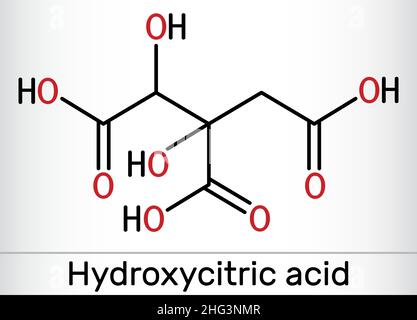 Hydroxyzitronensäure, HCA-Molekül. Es ist Derivat der Zitronensäure, wird in tropischen Pflanzen gefunden Garcinia cambogia, Hibiscus sabdariffa. Skelettchemie Stock Vektor