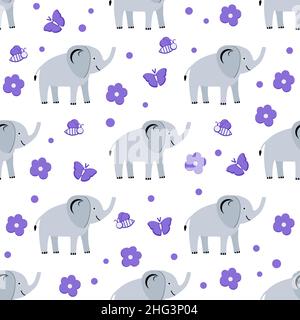 Wildlife Africa Nature seamless pattern African animal Elephant. Safari Zoo Savanna Childish drawing Stock Vektor
