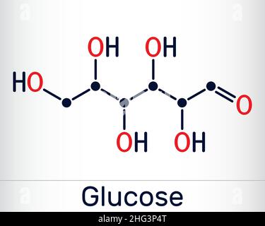 Glukose, Dextrose, D-Glukose, Glucopyranose, C6H12O6-Molekül. Es ist einfach Zucker, Monosaccharid, Unterkategorie der Kohlenhydrate. Skelettchemikalien für Stock Vektor