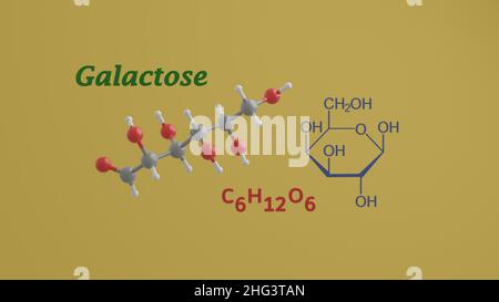 Galaktose reduzierende Zucker Monosaccharid Wissenschaft chemische Struktur und Modell 3D Rendering Illustration Stockfoto