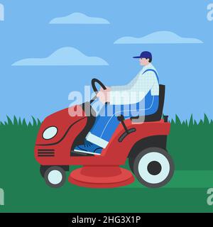 Person Rasen mähen im Freien Illustration Vektor-Illustration. Stock Vektor