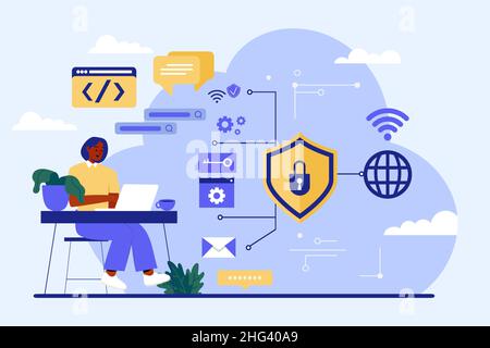 Handgezeichnetes flaches Design vpn Illustration Vektor Illustration. Stock Vektor