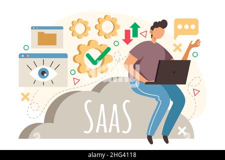 Flaches Design saas Illustration Vektor Illustration. Stock Vektor