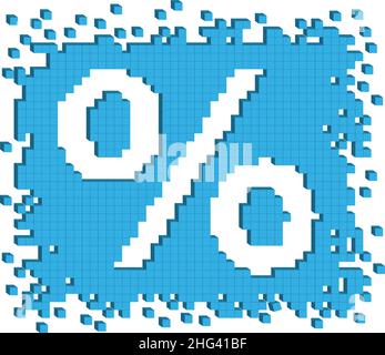 Vektor-geformtes Prozentsymbol, umgeben von zahlreichen kleinen blauen Farbwürfeln Stock Vektor