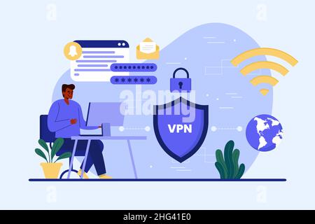 Handgezeichnetes flaches Design vpn Illustration Vektor Illustration. Stock Vektor