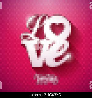 Happy Valentines Day Design mit 3D Liebe Typografie Brief auf rosa Muster Hintergrund. Vektor Hochzeit und romantische Valentine Thema Illustration für Stock Vektor