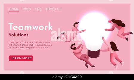 Menschen fliegen um Glühbirne Idee. Innovation, Brainstorming und Kreativitätskonzept. Vorlage für die Landing-Page-Website. Vektorgrafik Stock Vektor