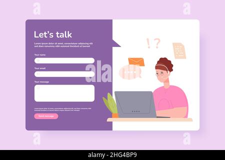 Helpdesk online. Professionelle virtuelle Unterstützung für Kunden, Kundendienst, Seite der Vorlage faq Kontaktformular. Professionelle Kontakt Helpdesk-Seite. Vektorgrafik Stock Vektor