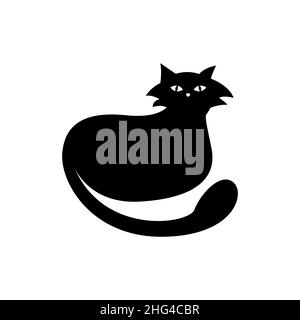 Mystische schwarze Katze auf weißem Hintergrund. Stock Vektor