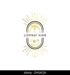 Magic Gold-Logo. Mystische Komposition. Boho-Stil und Eoterik. Stock Vektor