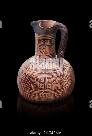 Geometrische Altgriechische Keramik Trefoil Oinochoe, 750 - 730 v. Chr. Prähistorischer Friedhof Grab G II Mykene. Archäologische Stätte Museum Mycenae. Spät Geo Stockfoto