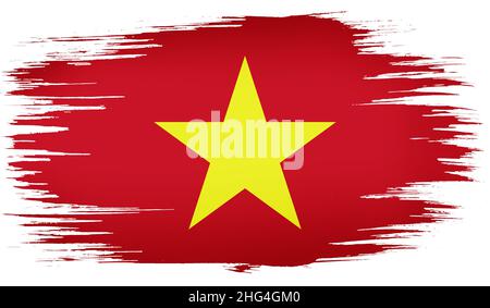 Bunte handgezeichnete Pinselstriche gemalt Nationallandflagge von Vietnam. Vorlage für Banner, Karte, Werbung, TV-Werbung, Anzeigen, Webdesign und Stockfoto