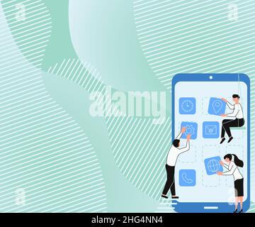 Drei Kollegen mit S Decorating Mobile Application. Stock Vektor