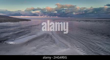 Le Cap Hornu, palplanches et espars à marée basse. Image de la Baie de Somme en picardie Stockfoto