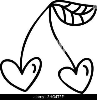 Handgezeichnete Kontur monoline Herz Kirsche. Vektor der Herzen Happy Valentines Day 14 Februar. Liebesmuster, Postkarte, abstrakter Herzhintergrund Stock Vektor