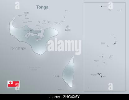 Tonga Karte, Inseln mit Namen, Design Glas Karte 3D Vektor Stock Vektor