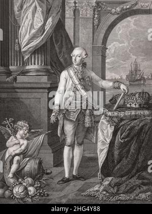 Joseph II., 1741 - 1790. Kaiser des Heiligen Römischen Reiches, Erzherzog von Österreich, König von Ungarn und Kroatien und König von Böhmen. Stockfoto