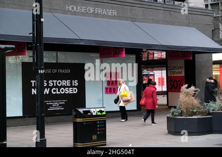 Oxford Street, London, Großbritannien. 18th. Januar 2022. Der Flagship-Store House of Fraser in der Oxford Street ist nun geschlossen. Kredit: Matthew Chattle/Alamy Live Nachrichten Stockfoto