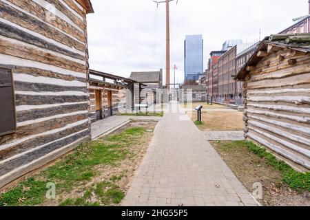 Fort Nashborough, auch bekannt als Fort Bluff, Bluff Station, French Lick Fort, Cumberland River Fort und andere Namen, war die in EA gegründete Stockade Stockfoto