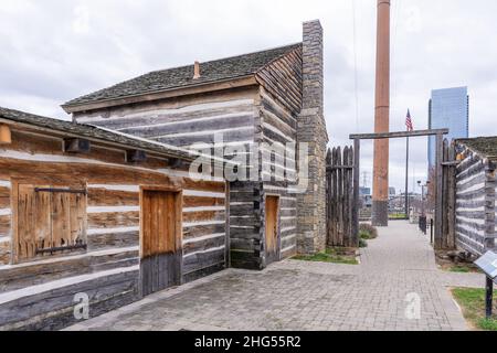 Fort Nashborough, auch bekannt als Fort Bluff, Bluff Station, French Lick Fort, Cumberland River Fort und andere Namen, war die in EA gegründete Stockade Stockfoto