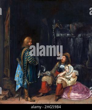 The Messenger, bekannt als „The UnWelcome News“ von Gerard ter Borch (1617-1681), Öl auf Tafel, 1653 Stockfoto