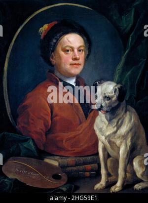 Der Maler und sein Pug (Selbstporträt) von William Hogarth (1697-1794), Öl auf Leinwand, 1745 Stockfoto