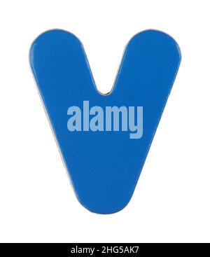 Kleiner V-Magnetbuchstabe auf Weiß mit Beschneidungspfad Stockfoto